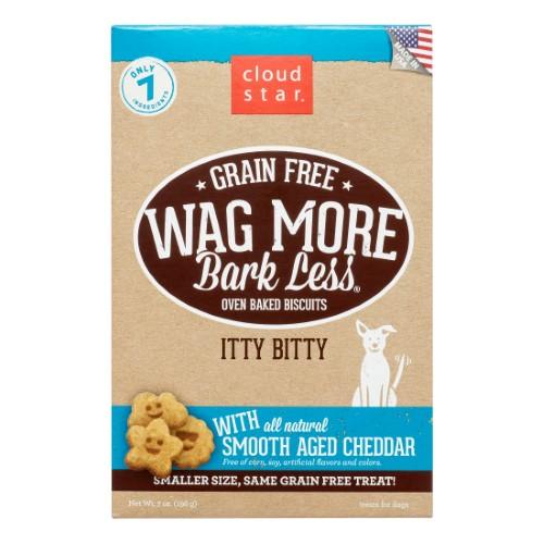 Cloud Star Grain-Free Wag More Bark Less Itty Bitty Aged Cheddar Cheese Oven Baked Dog Biscuit Treats - 7 oz Bag  