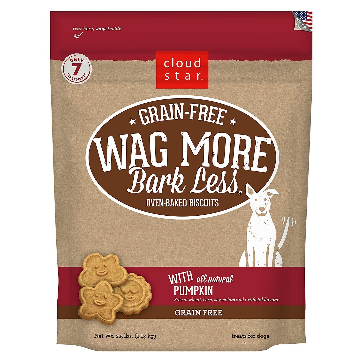 Cloud Star Grain-Free Wag More Bark Less Value Size Pumpkin Oven Baked Biscuit Dog Treats - 2.5 lb Bag  