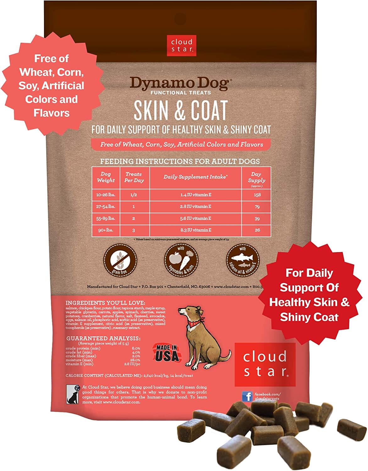 Cloud Star Skin & Coat Dynamo Dog Salmon Soft and Chewy Dog Treats - 14 Oz  