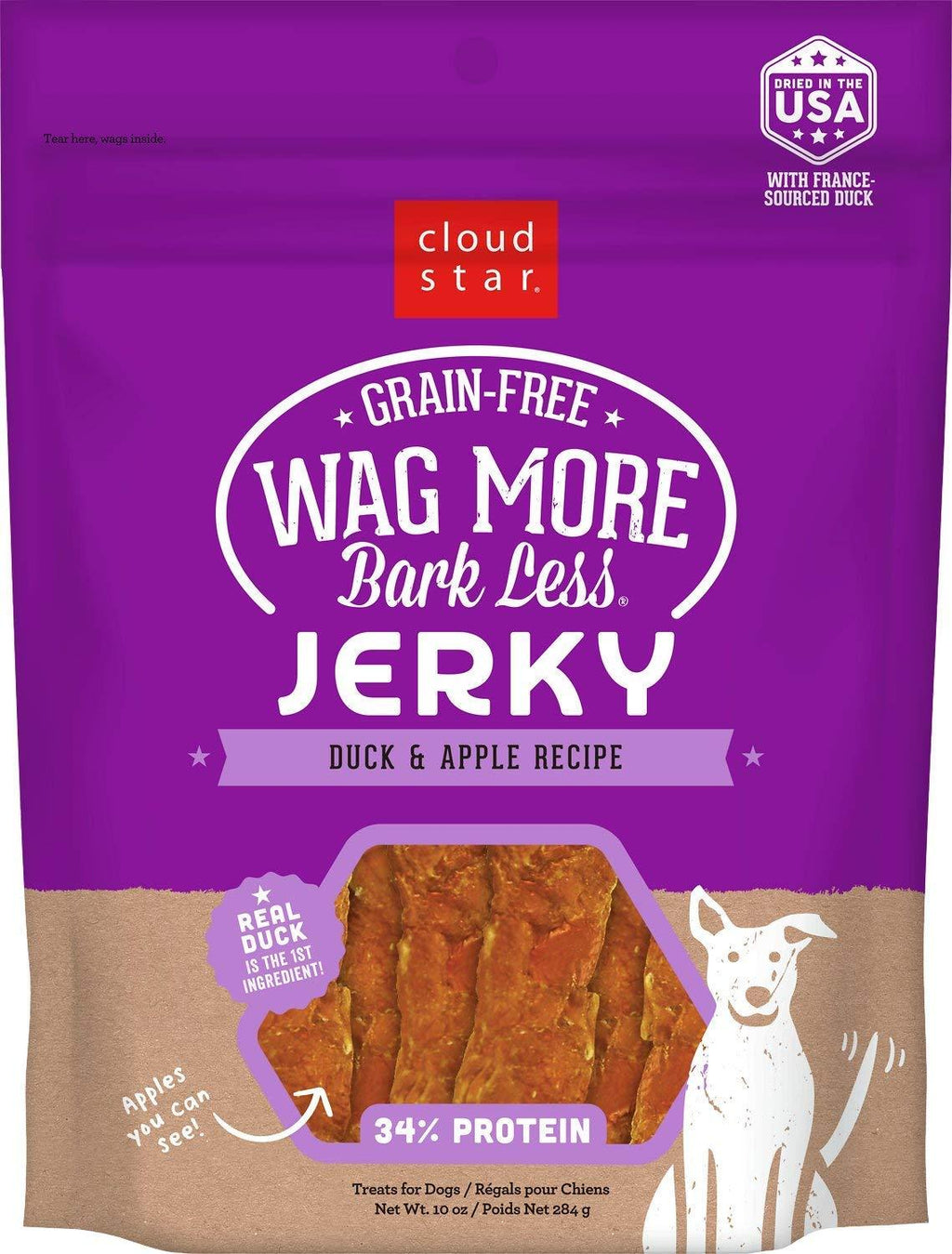 Cloud Star Wag More Bark Less Duck & Apple Dog Jerky Treats - 10 oz Bag  