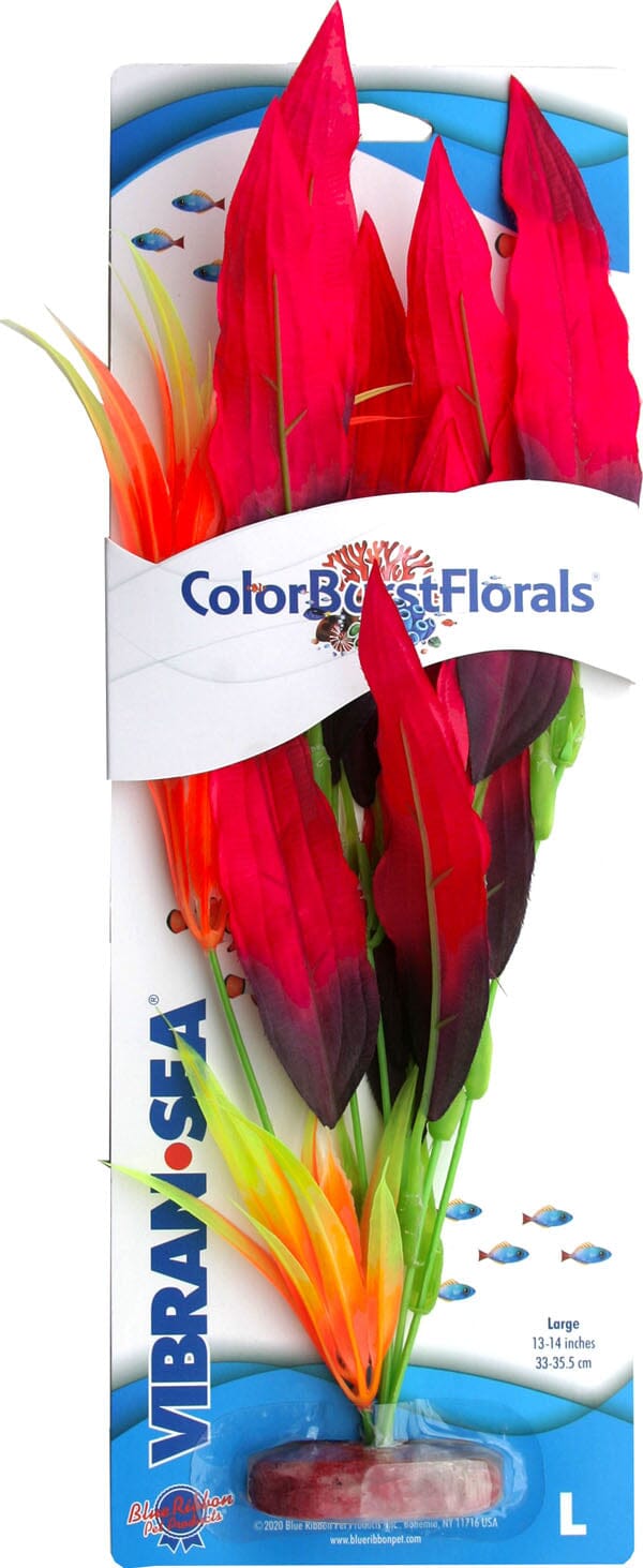 Colorburst Florals Amazon Sword Silk Style Plastic Aquarium Plant - Red - Large  