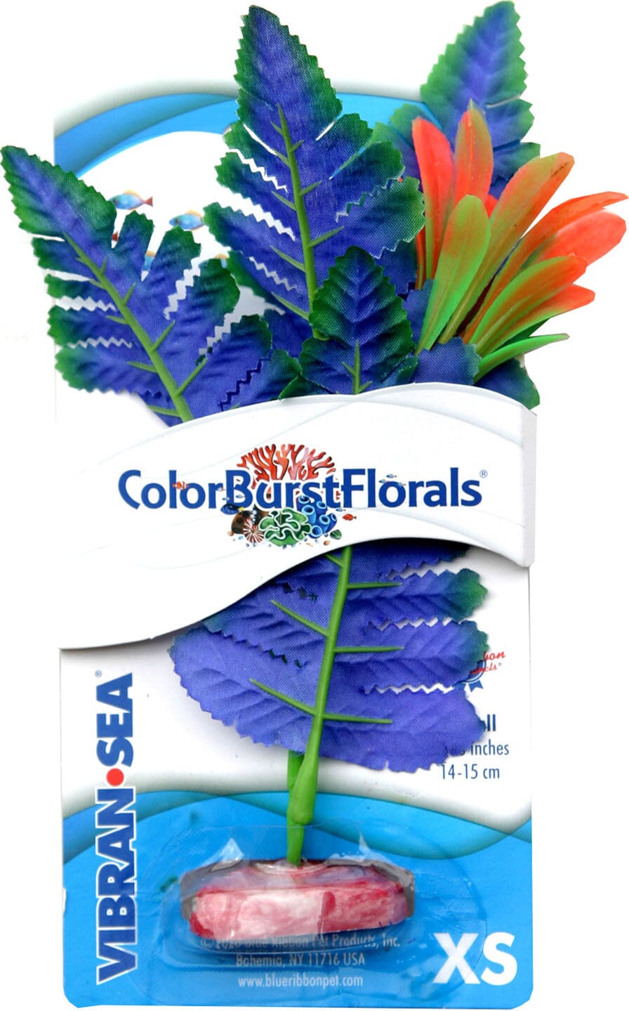 Colorburst Florals Butterfly Sword Silk Plastic Aquarium Plant - Blue - Extra Small  