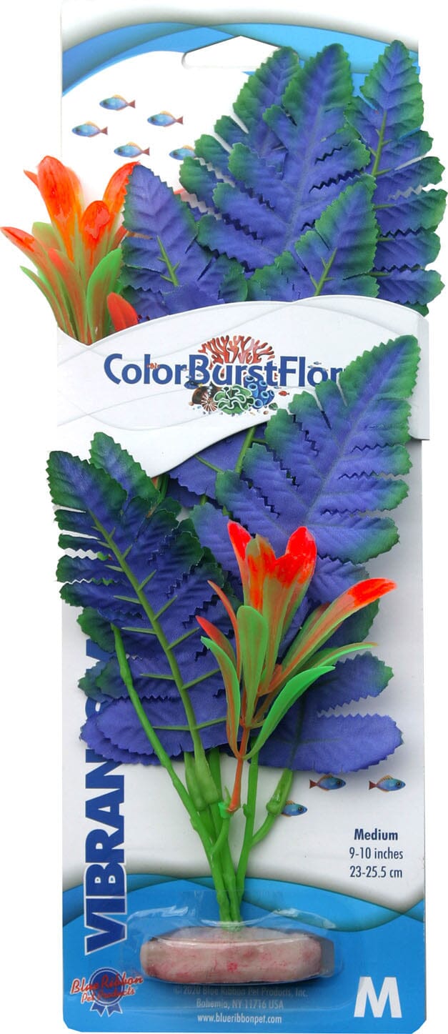 Colorburst Florals Butterfly Sword Silk Plastic Aquarium Plant - Blue - Medium  