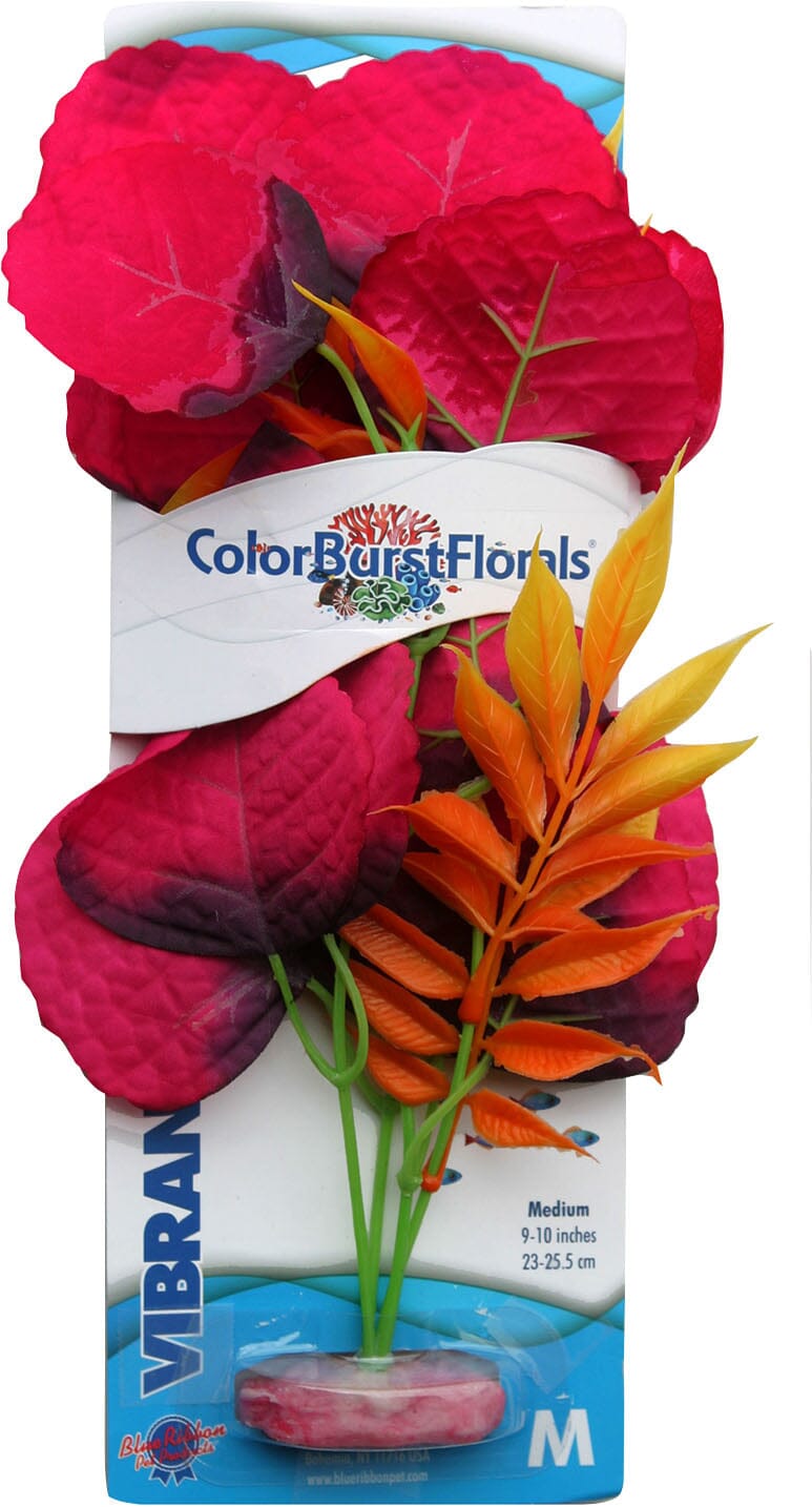 Colorburst Florals Melon Leaf Silk Style Plastic Aquarium Plant - Red - Medium  