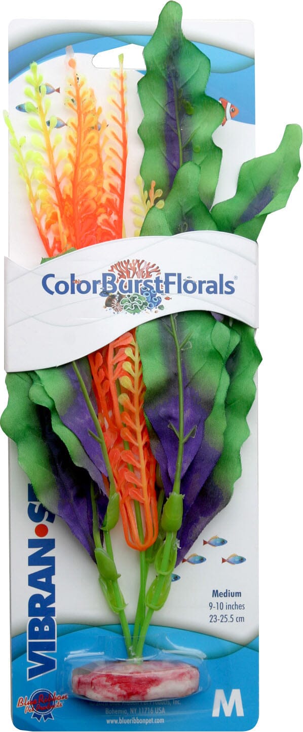 Colorburst Florals Waffle Leaf Silk Style Plastic Aquarium Plant - Green - Medium  