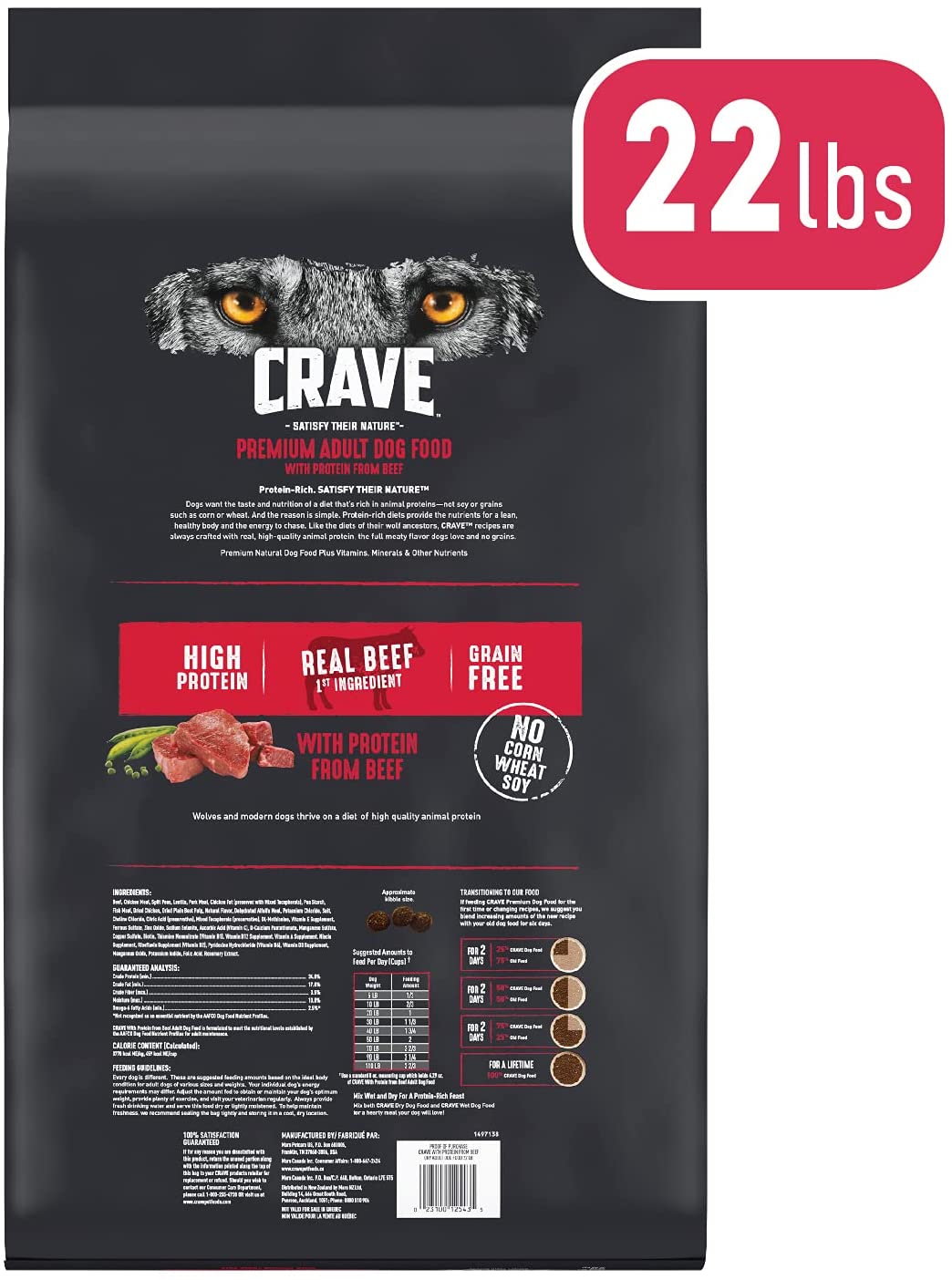 Crave Grain-Free Adult Premium with Protein from Beef Dry Dog Food - 22 lb Bag  