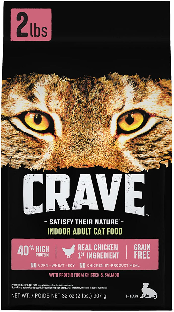 Crave Indoor Grain-Free Chicken and Salmon with Protein Dry Cat Food - 2 lb Bag