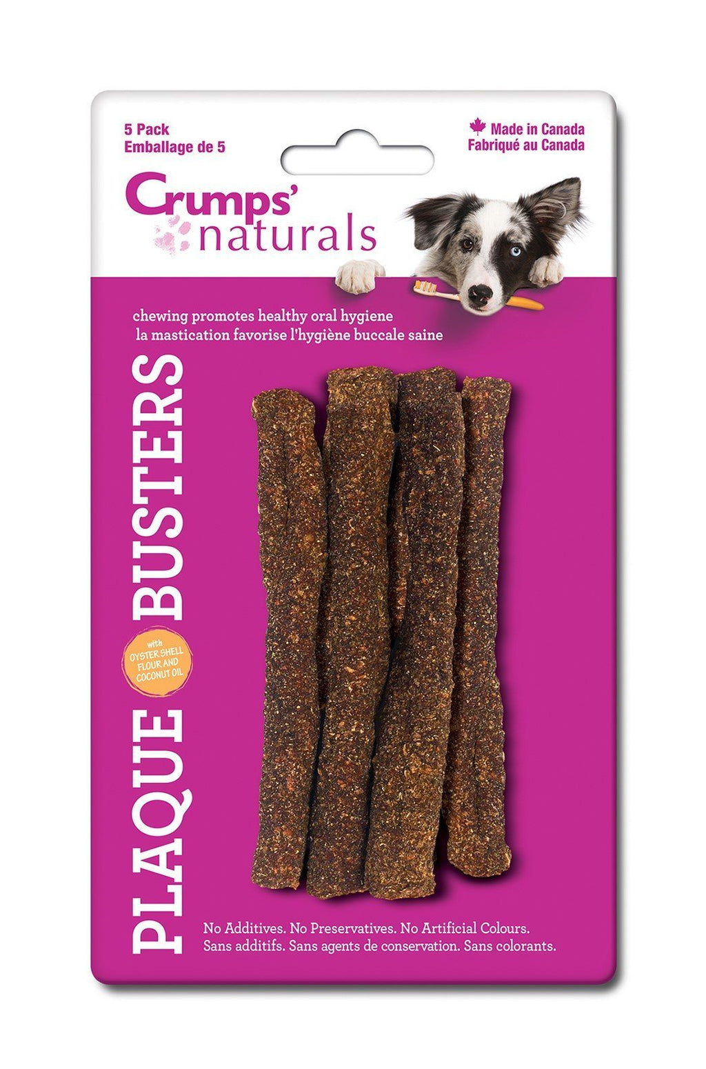 Crumps' Naturals 4.5" Plaque Busters Dog Dental Hard Chews - 5 Pack  