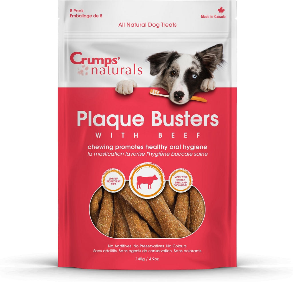 Crumps' Naturals Plaque Buster with Beef Dog Dental Hard Chews - 4.9 oz Bag  