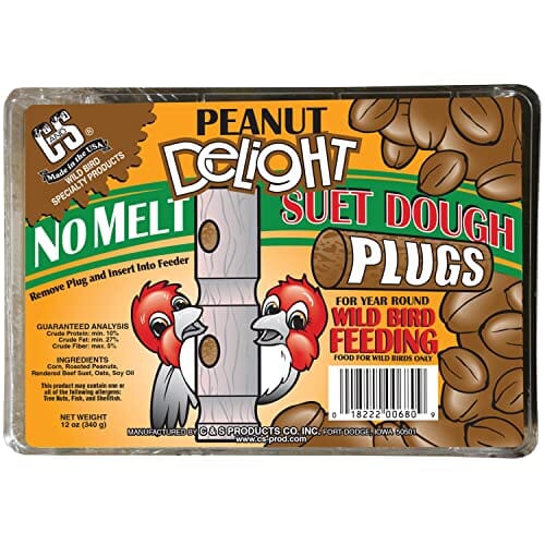 C&S Delight No Melt Suet Dough Plugs Wild Bird Food - Peanut - 12 Oz  