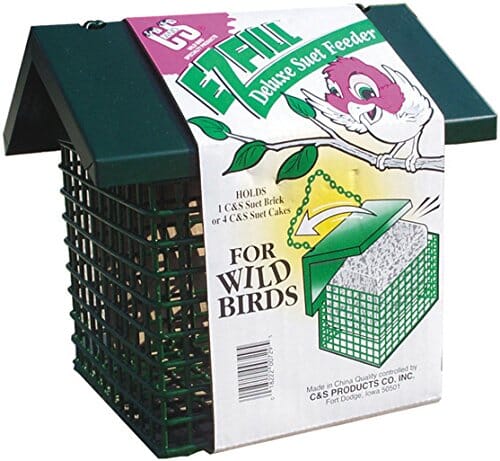 C&S E-Z Fill Deluxe Suet Wild Bird Feeder with Roof - Green - 6 X 6.25 X 6.25 In