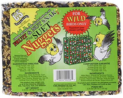 C&S Fruit & Nut Snak with Suet Nuggets Wild Bird Food - Berry - 2.25 Lbs  