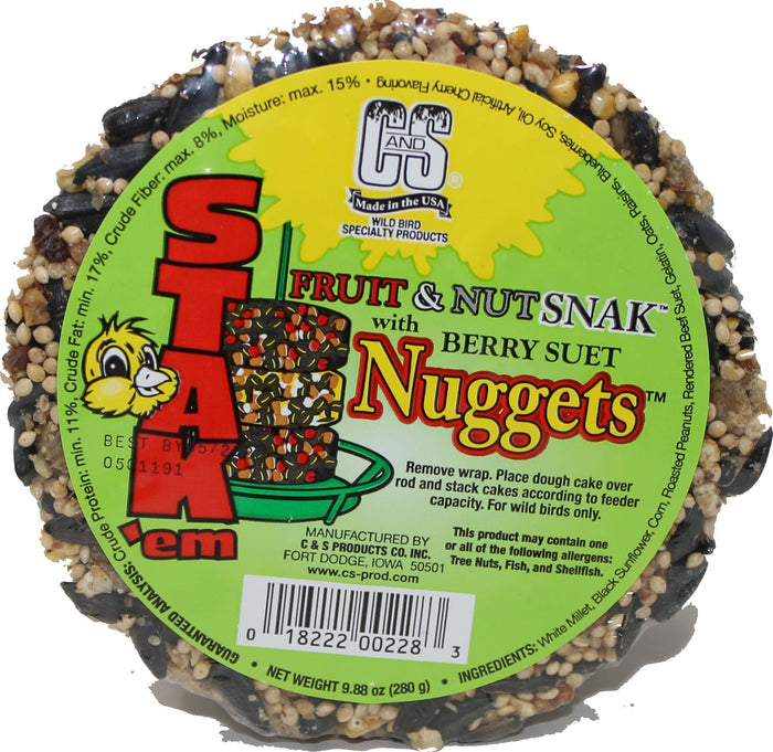 C&S Stak'em Fruit & Nut Snak with Suet Nuggets Wild Bird Food - Berry - 9.88 Oz