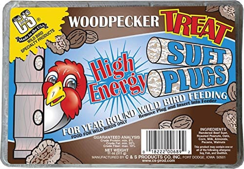 C&S Woodpecker Treat Suet Plugs Wild Bird Food - High Energy - 12 Oz