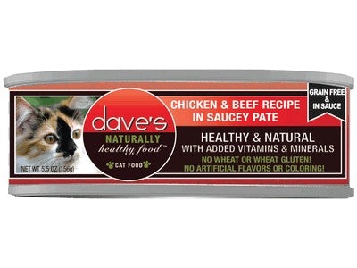 Dave's Pet Food Chicken & Beef Recipe in Saucey Pate Canned Cat Food - 5.5 oz Cans - Ca...
