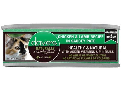 Dave's Pet Food Chicken & Lamb Recipe in Saucey Pate Canned Cat Food - 5.5 oz Cans - Ca...