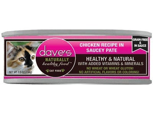 Dave's Pet Food Chicken Recipe in Saucey Pate Canned Cat Food - 5.5 oz Cans - Case of 24