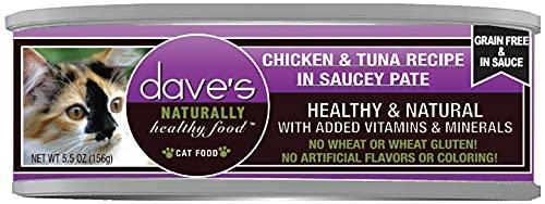 Dave's Pet Food Chicken & Tuna Recipe in Saucey Pate Canned Cat Food - 5.5 oz Cans - Case of 24  