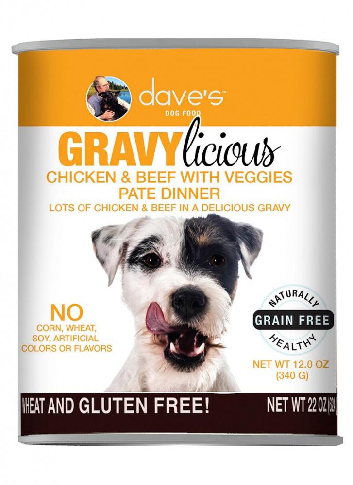 Dave's Pet Food Gravylicious Chicken & Beef with Veggies Canned Dog Food - 12 oz Cans - Case of 12  