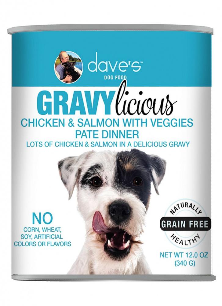 Dave's Pet Food Gravylicious Chicken & Salmon Veggies Canned Dog Food - 12 oz Cans - Case of 12  