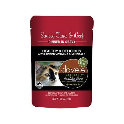 Dave's Pet Food Healthy Cat Food Pouch Saucey Tuna & Beef Dinner in Gravy - 2.8 oz Cans - Case of 24  