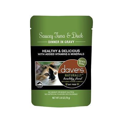 Dave's Pet Food Healthy Cat Food Pouch Saucey Tuna & Duck Dinner in Gravy - 2.8 oz Cans - Case of 24  