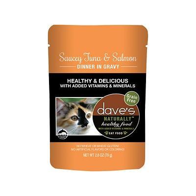 Dave's Pet Food Healthy Cat Food Pouch Saucey Tuna & Salmon Dinner in Gravy - 2.8 oz Ca...