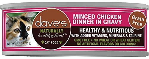 Dave's Pet Food Minced Chicken Dinner in Gravy Canned Cat Food - 2.8 oz Cans - Case of 24  