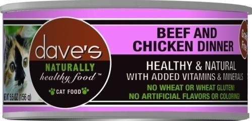 Dave's Pet Food Naturally Healthy Beef & Chicken Dinner Canned Cat Food - 5.5 oz Cans - Case of 24  