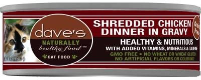 Dave's Pet Food Naturally Healthy Shredded Chicken in Gravy Canned Cat Food - 5.5 oz Cans - Case of 24  