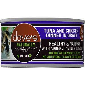 Dave's Pet Food Naturally Healthy Tuna & Chicken Dinner in Gravy Canned Cat Food - 3 oz Cans - Case of 24  