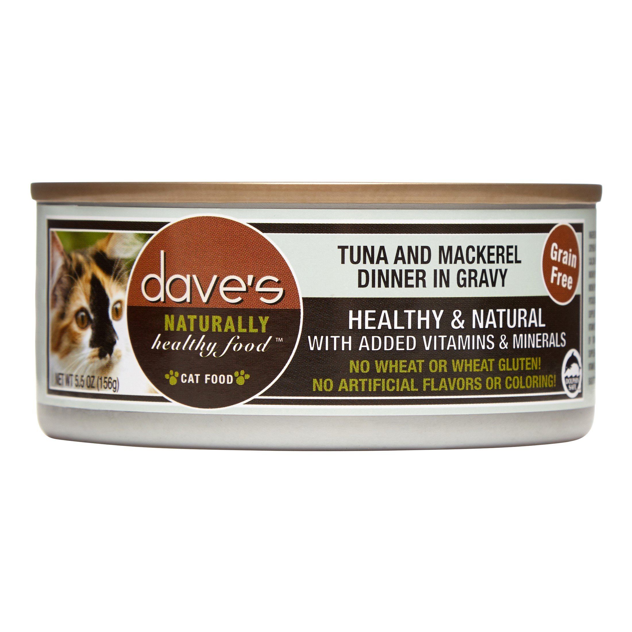 Dave's Pet Food Naturally Healthy Tuna & Mackerel Dinner in Gravy Canned Cat Food - 5.5 oz Cans - Case of 24  