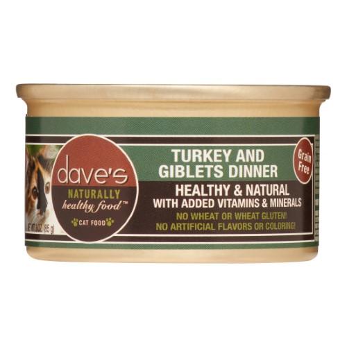 Dave's Pet Food Naturally Healthy Turkey & Giblets Dinner Canned Cat Food - 3 oz Cans - Case of 24  