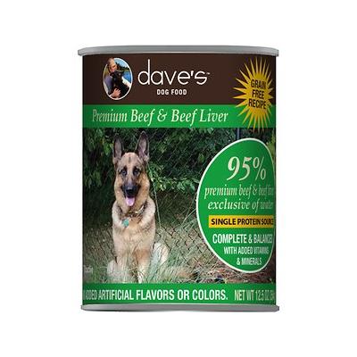 Dave's Pet Food Premium Canned Dog Food Beef & Beef Liver 95% Meat - 13 oz Cans - Case ...