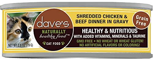 Dave's Pet Food Shredded Chicken and Beef Dinner in Gravy Canned Cat Food - 2.8 oz Cans - Case of 24  