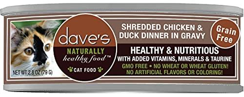 Dave's Pet Food Shredded Chicken and Duck Dinner in Gravy Canned Cat Food - 2.8 oz Cans - Case of 24
