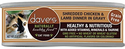 Dave's Pet Food Shredded Chicken and Lamb Dinner in Gravy Canned Cat Food - 2.8 oz Cans - Case of 24  