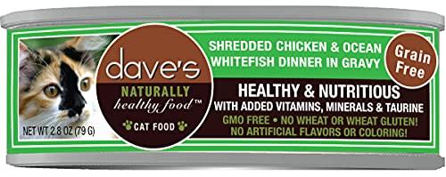 Dave's Pet Food Shredded Chicken and Ocean Whitefish Dinner in Gravy Canned Cat Food - 2.8 oz Cans - Case of 24  