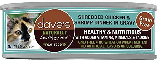 Dave's Pet Food Shredded Chicken and Shrimp Dinner in Gravy Canned Cat Food - 2.8 oz Ca...