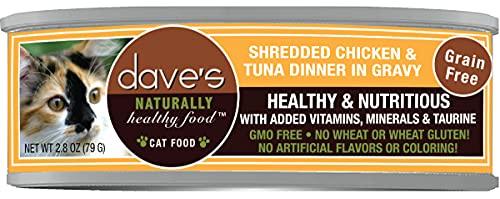 Dave's Pet Food Shredded Chicken and Tuna Dinner in Gravy Canned Cat Food - 2.8 oz Cans...