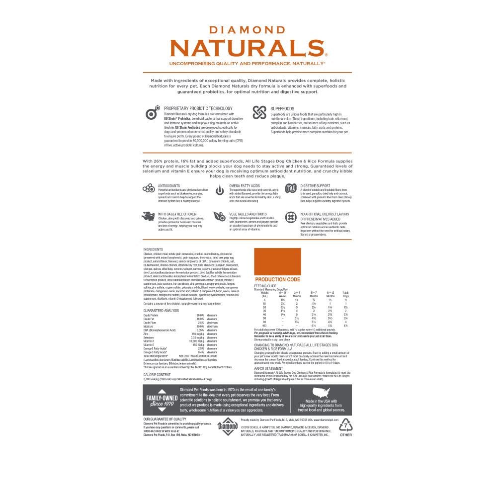 Diamond Naturals Chicken & Rice Formula All Life Stages Dry Dog Food  