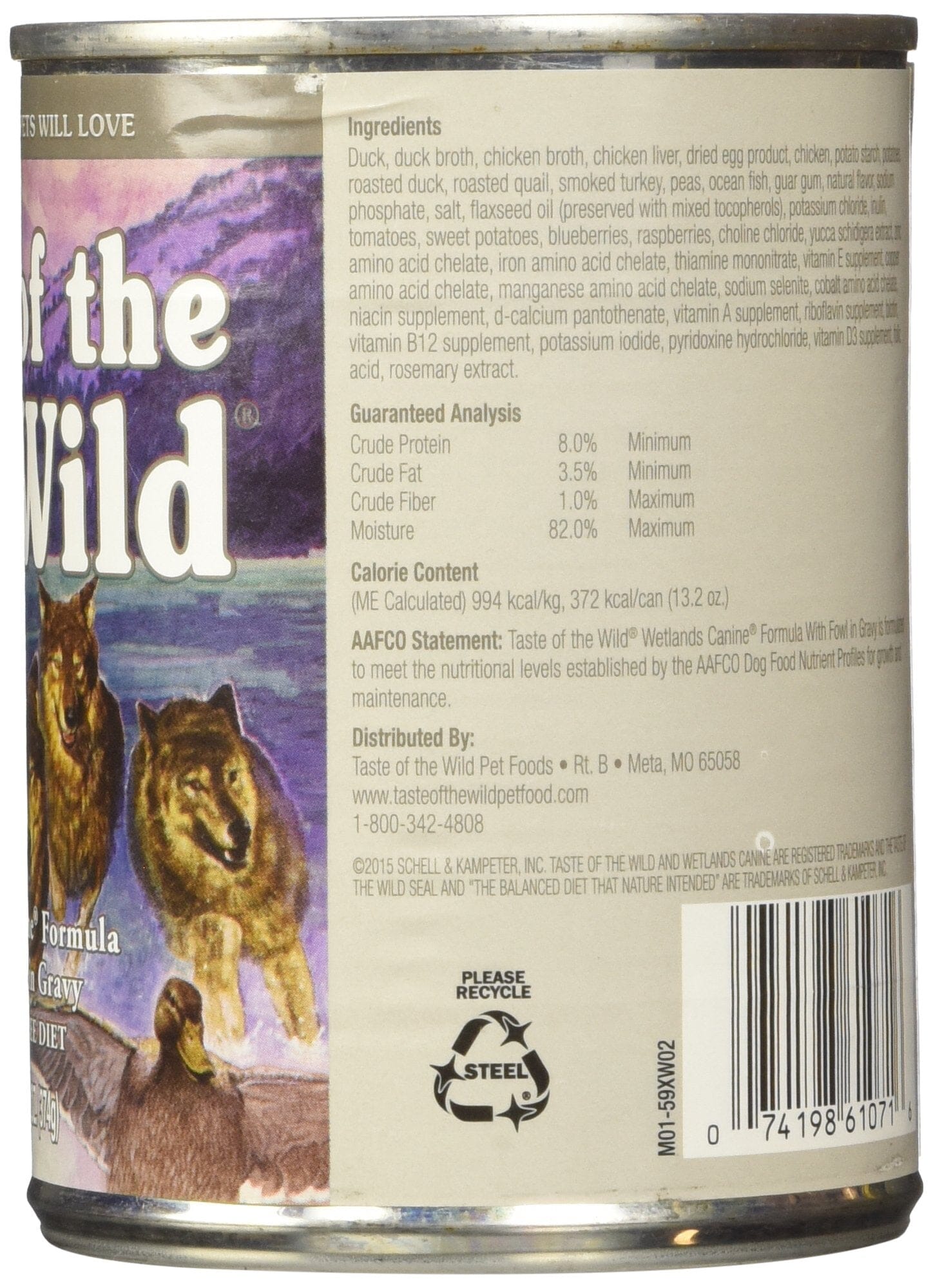 Diamond Pet Foods Taste of the Wild Duck and Chicken Grain-Free Wetlands Wild Fowl Canned Dog Food- 13.2 Oz - Case of 12  