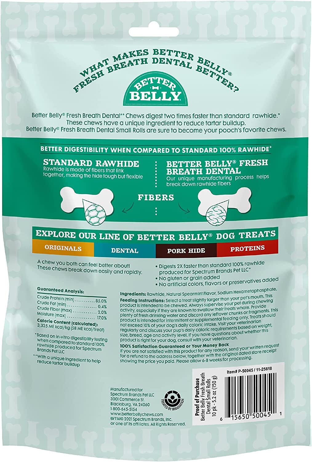 Dingo Better Belly Fresh Breath Dental Rolls Natural Dog Chews - Spearmint - Small - 10 Pack  