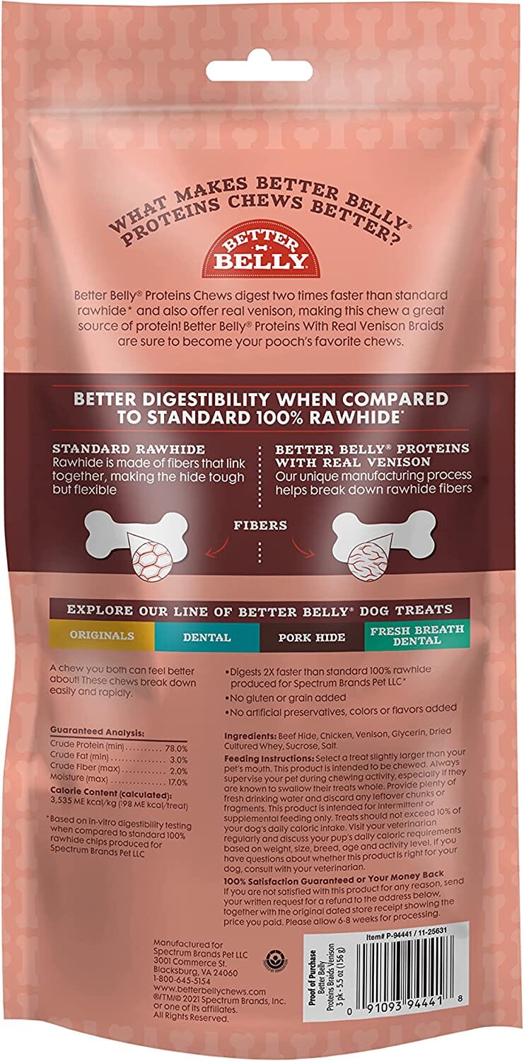 Dingo Better Belly Protein Braids Natural Dog Chews - Venison - 3 Pack  