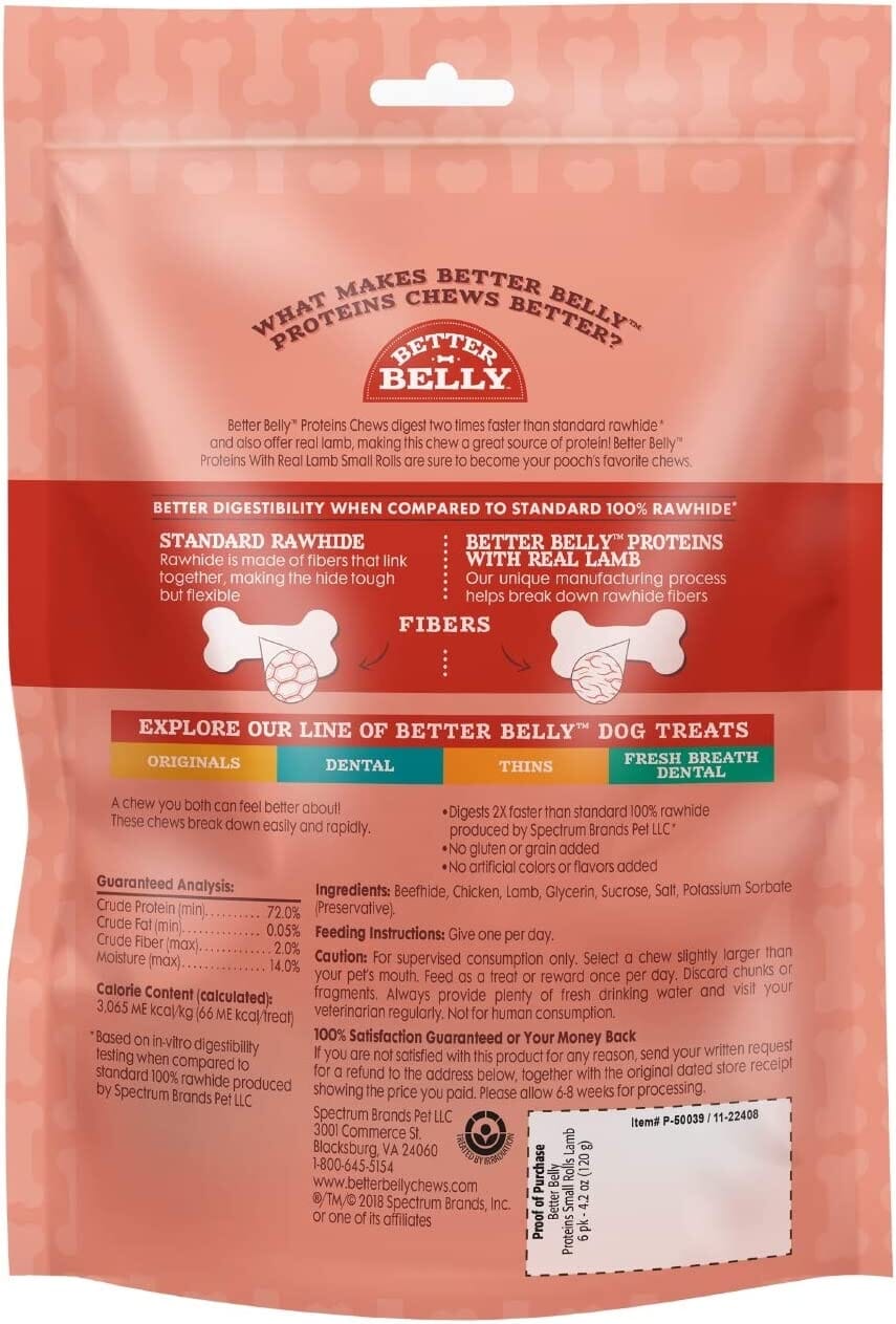 Dingo Better Belly Protein Rolls Natural Dog Chews - Lamb - Small - 6 Pack  