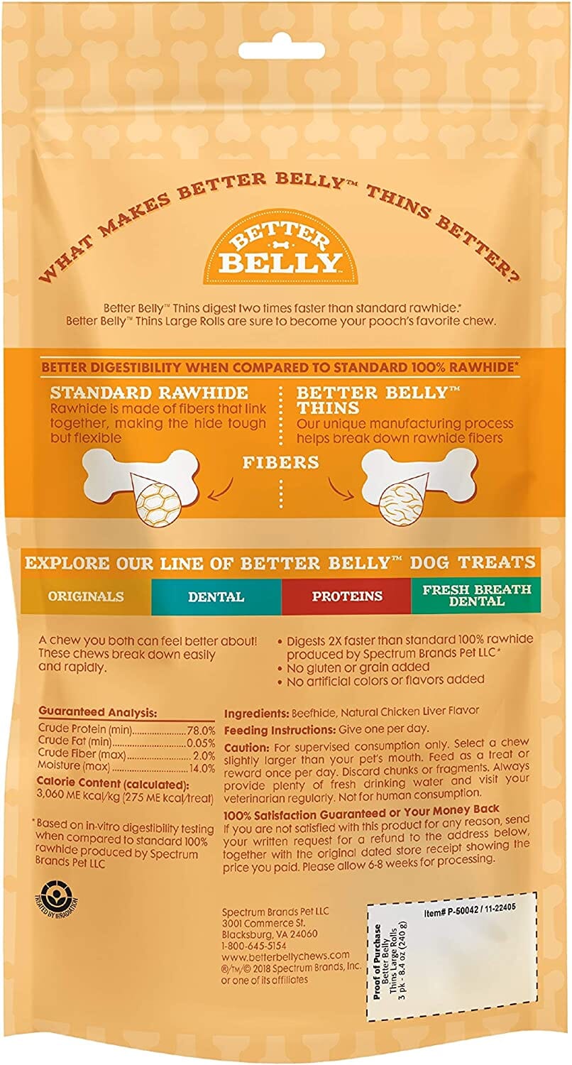 Dingo Better Belly Thins Rolls Natural Dog Chews - Natural - Large - 3 Pack  