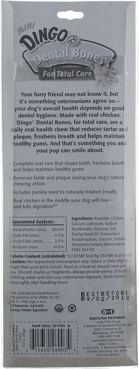Dingo Dental Bones for Total Care Natural Dog Chews - Chicken - Mini - 7 Pack  