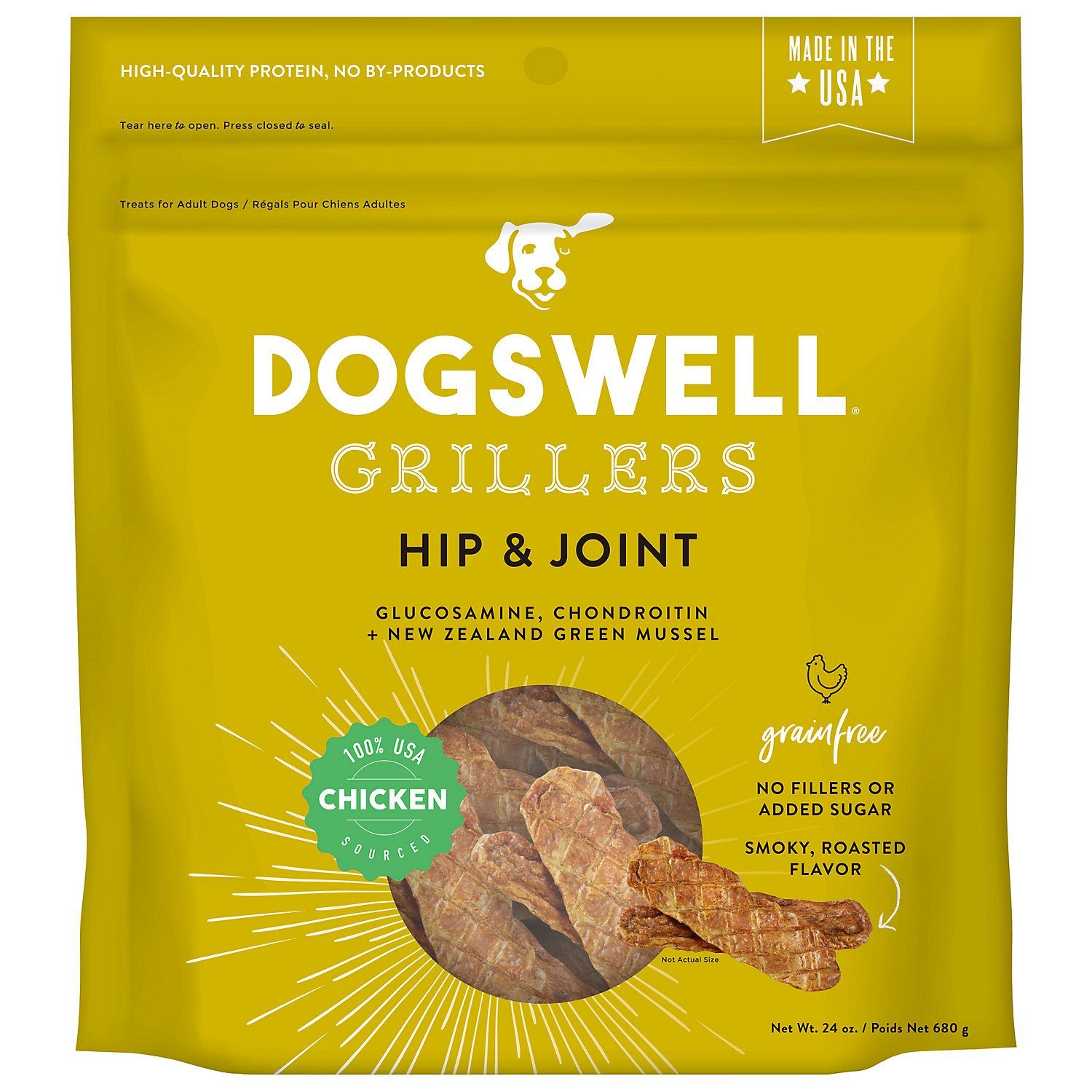 DOGSWELL Hip and Joint Grain Free Griller Chicken Soft and Chewy Dog Treats - 24 oz Bag  