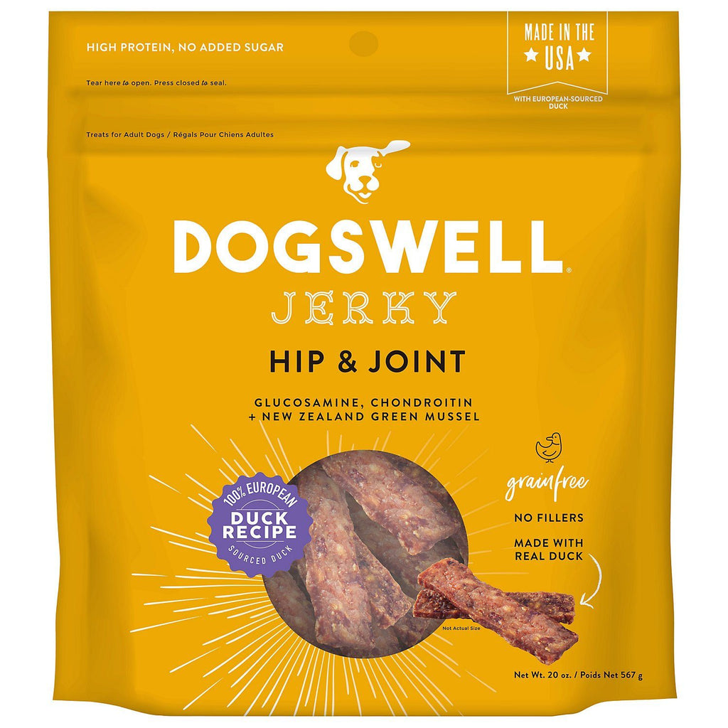 DOGSWELL Hip and Joint Grain Free Jerky Duck Soft and Chewy Dog Treats - 20 oz Bag  