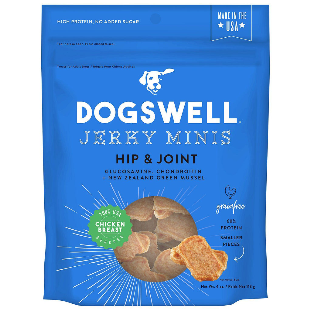 DOGSWELL Hip and Joint Grain Free Mini Jerky Chicken Soft and Chewy Dog Treats - 4 oz B...
